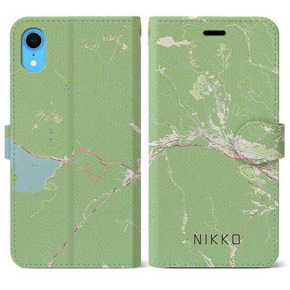 【日光（栃木県）】地図柄iPhoneケース（手帳タイプ）ナチュラル・iPhone XR 用