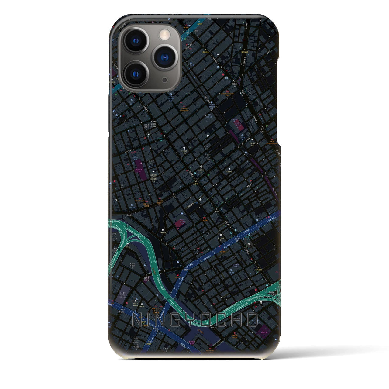 【人形町】地図柄iPhoneケース（バックカバータイプ・ブラック）iPhone 11 Pro Max 用