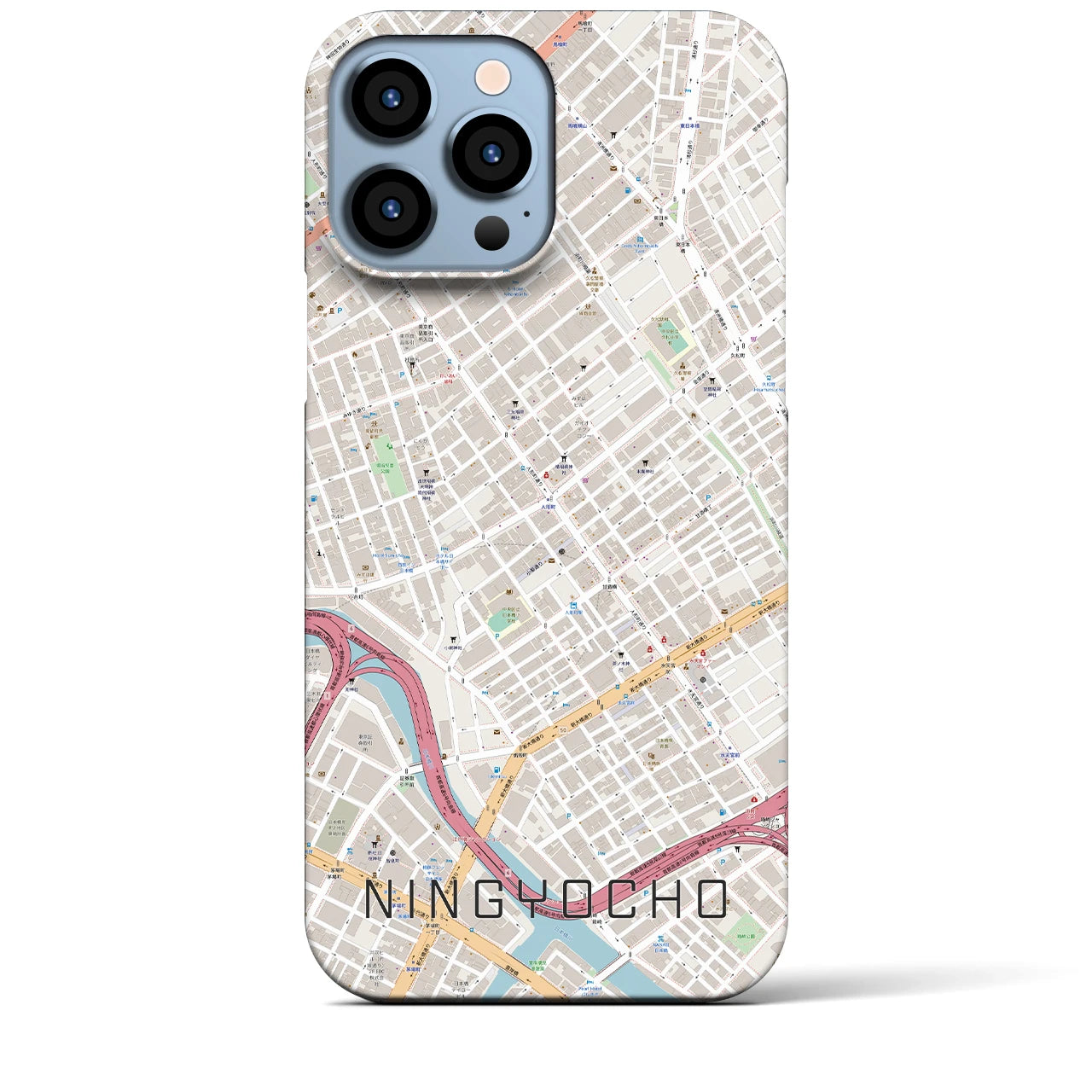 【人形町】地図柄iPhoneケース（バックカバータイプ・ナチュラル）iPhone 13 Pro Max 用