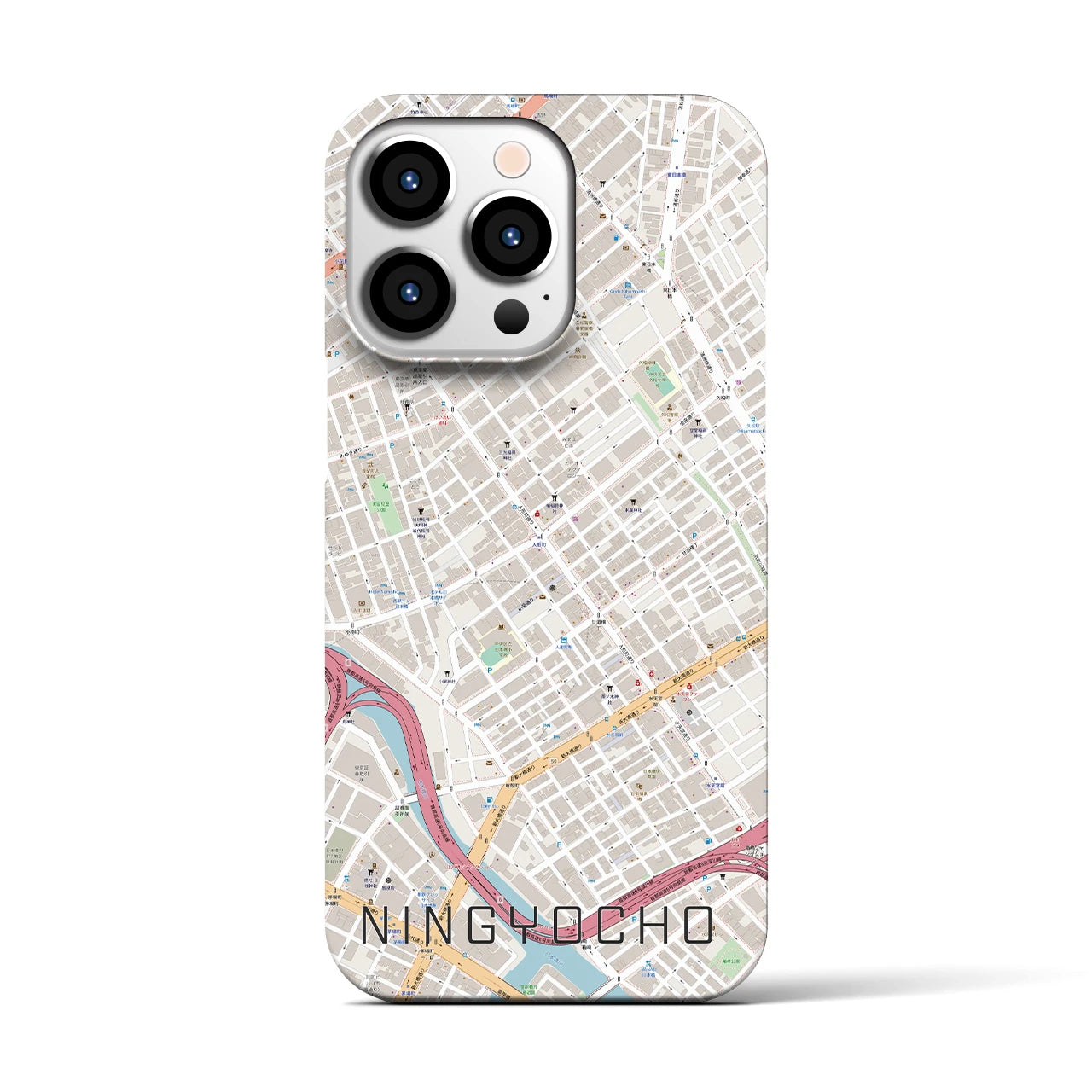 【人形町】地図柄iPhoneケース（バックカバータイプ・ナチュラル）iPhone 13 Pro 用