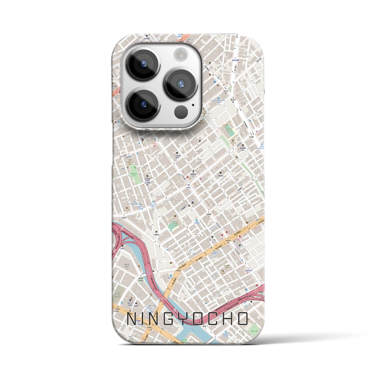 【人形町】地図柄iPhoneケース（バックカバータイプ・ナチュラル）iPhone 14 Pro 用