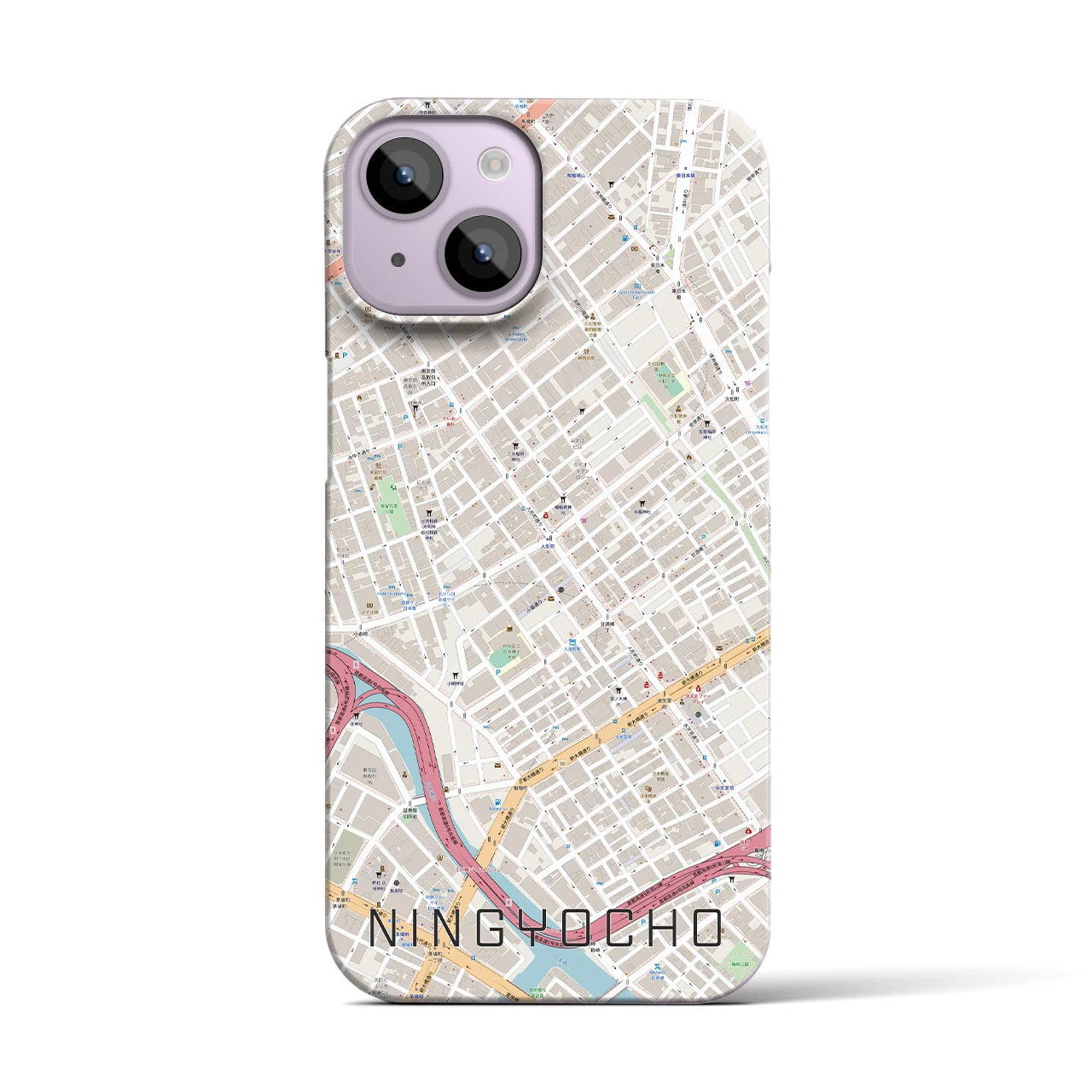 【人形町】地図柄iPhoneケース（バックカバータイプ・ナチュラル）iPhone 14 用