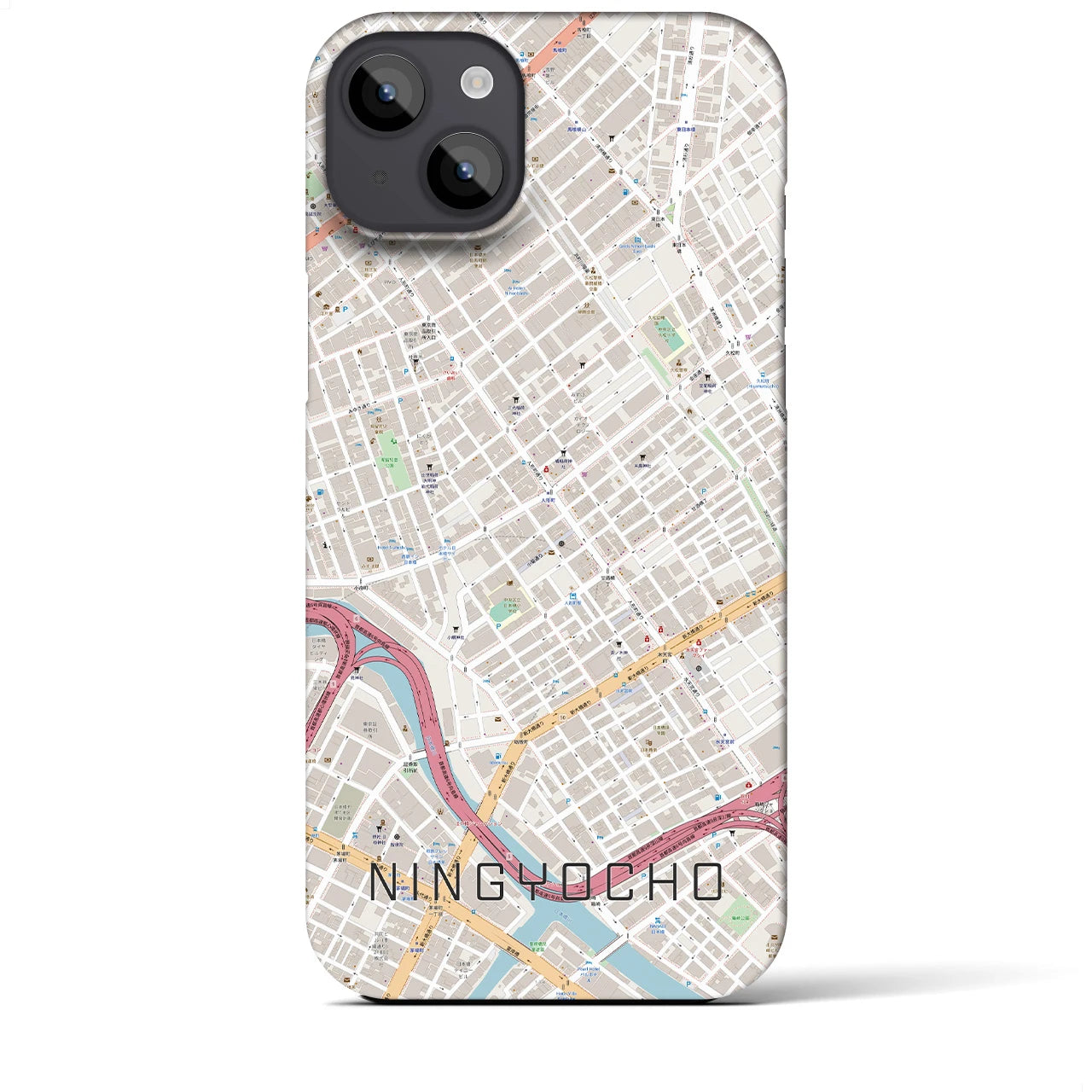 【人形町】地図柄iPhoneケース（バックカバータイプ・ナチュラル）iPhone 14 Plus 用