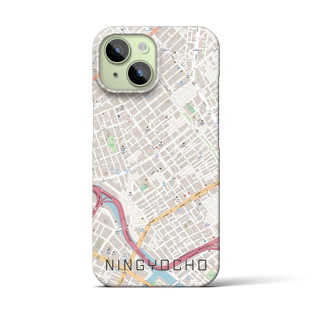 【人形町】地図柄iPhoneケース（バックカバータイプ・ナチュラル）iPhone 15 用