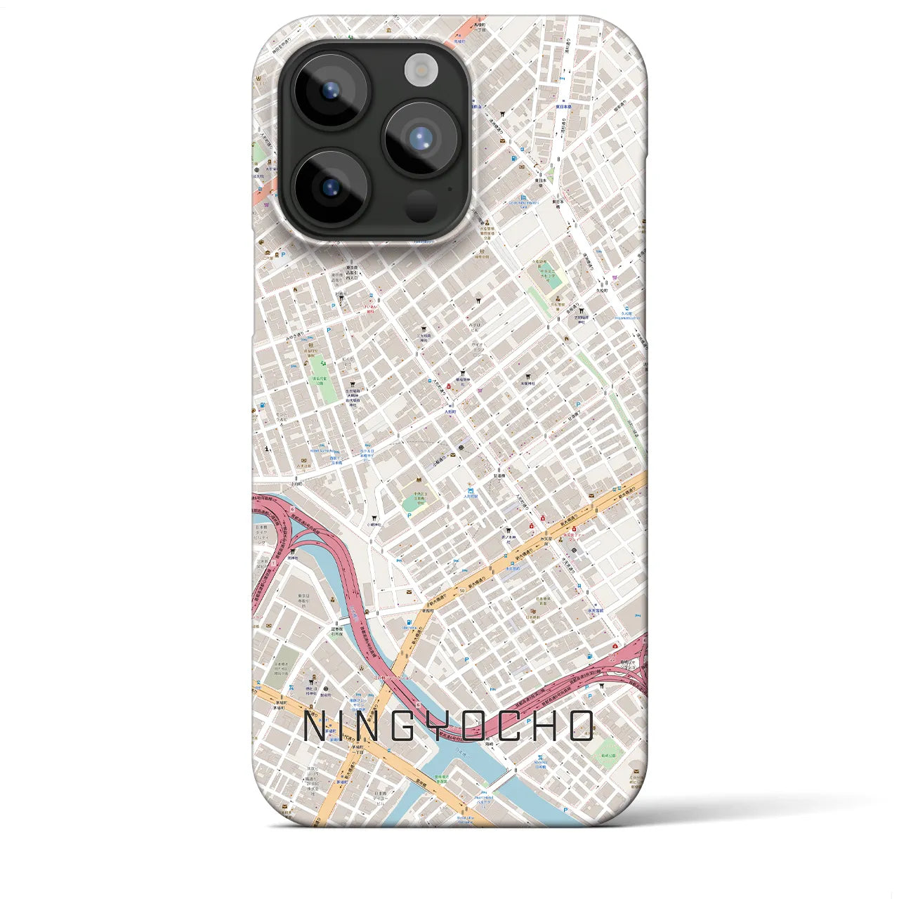 【人形町】地図柄iPhoneケース（バックカバータイプ・ナチュラル）iPhone 15 Pro Max 用