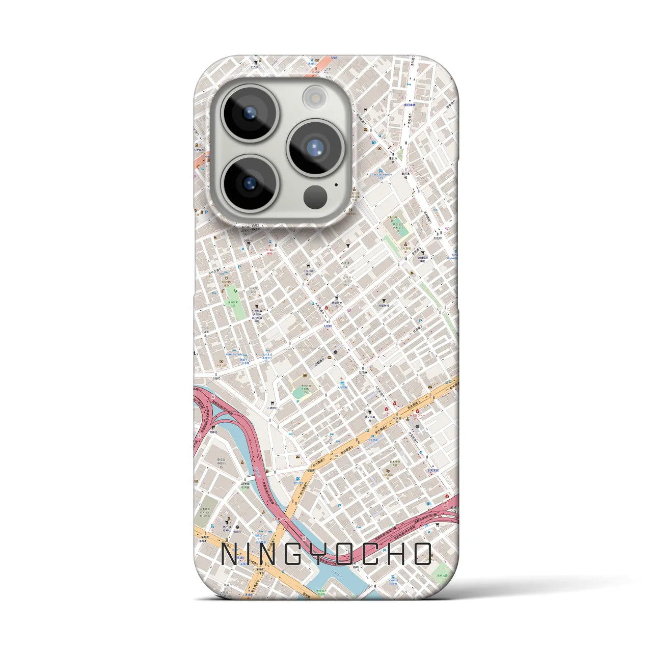 【人形町】地図柄iPhoneケース（バックカバータイプ・ナチュラル）iPhone 15 Pro 用