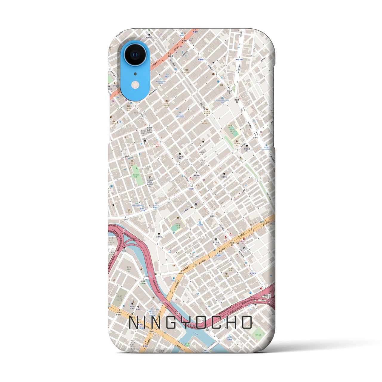 【人形町】地図柄iPhoneケース（バックカバータイプ・ナチュラル）iPhone XR 用