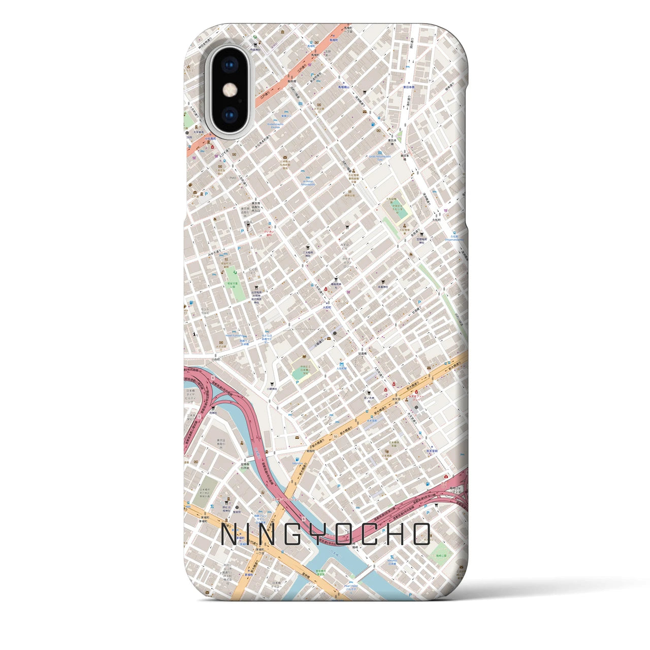 【人形町】地図柄iPhoneケース（バックカバータイプ・ナチュラル）iPhone XS Max 用