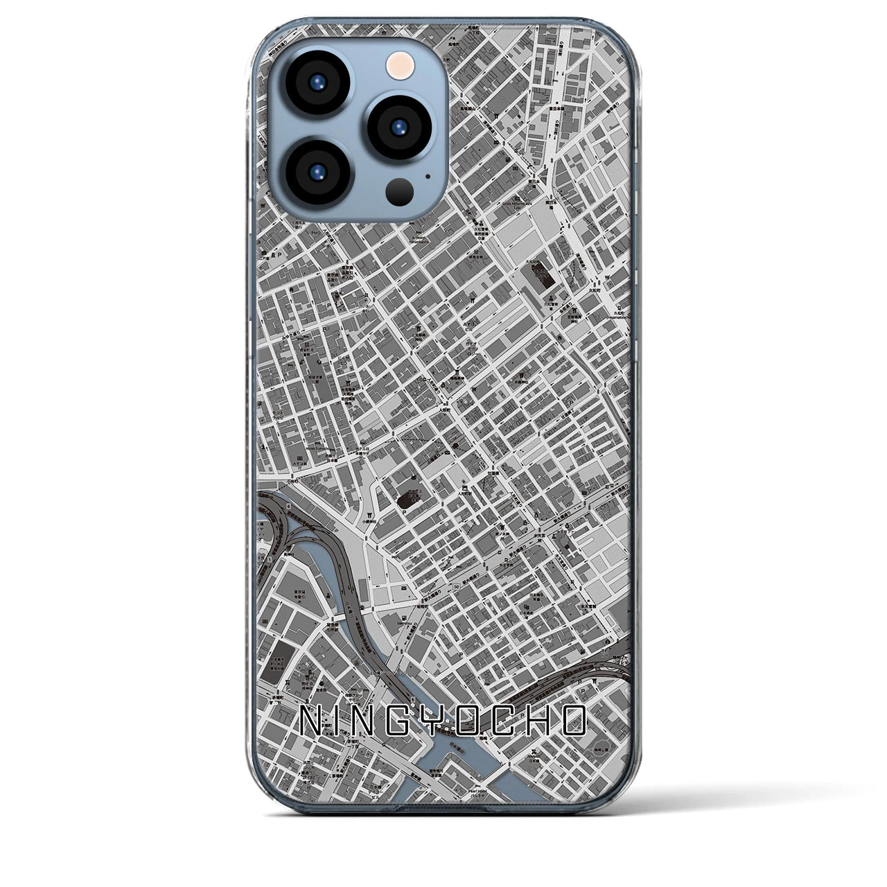 【人形町】地図柄iPhoneケース（クリアタイプ・モノトーン）iPhone 13 Pro Max 用