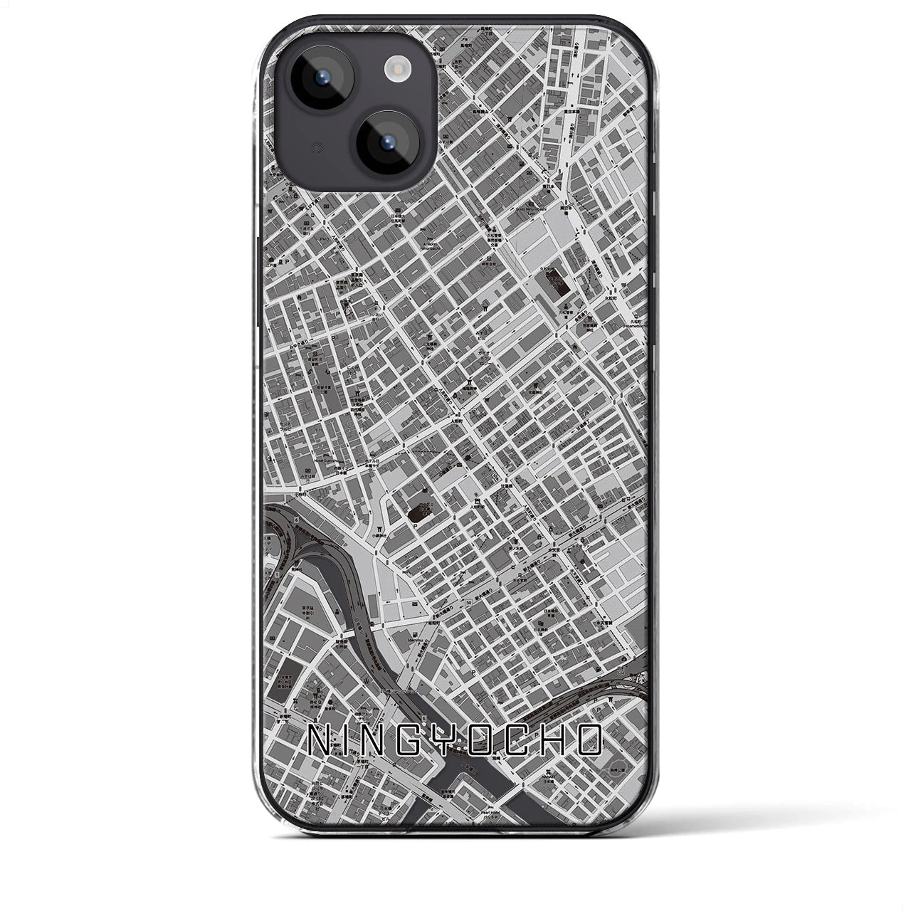 【人形町】地図柄iPhoneケース（クリアタイプ・モノトーン）iPhone 14 Plus 用