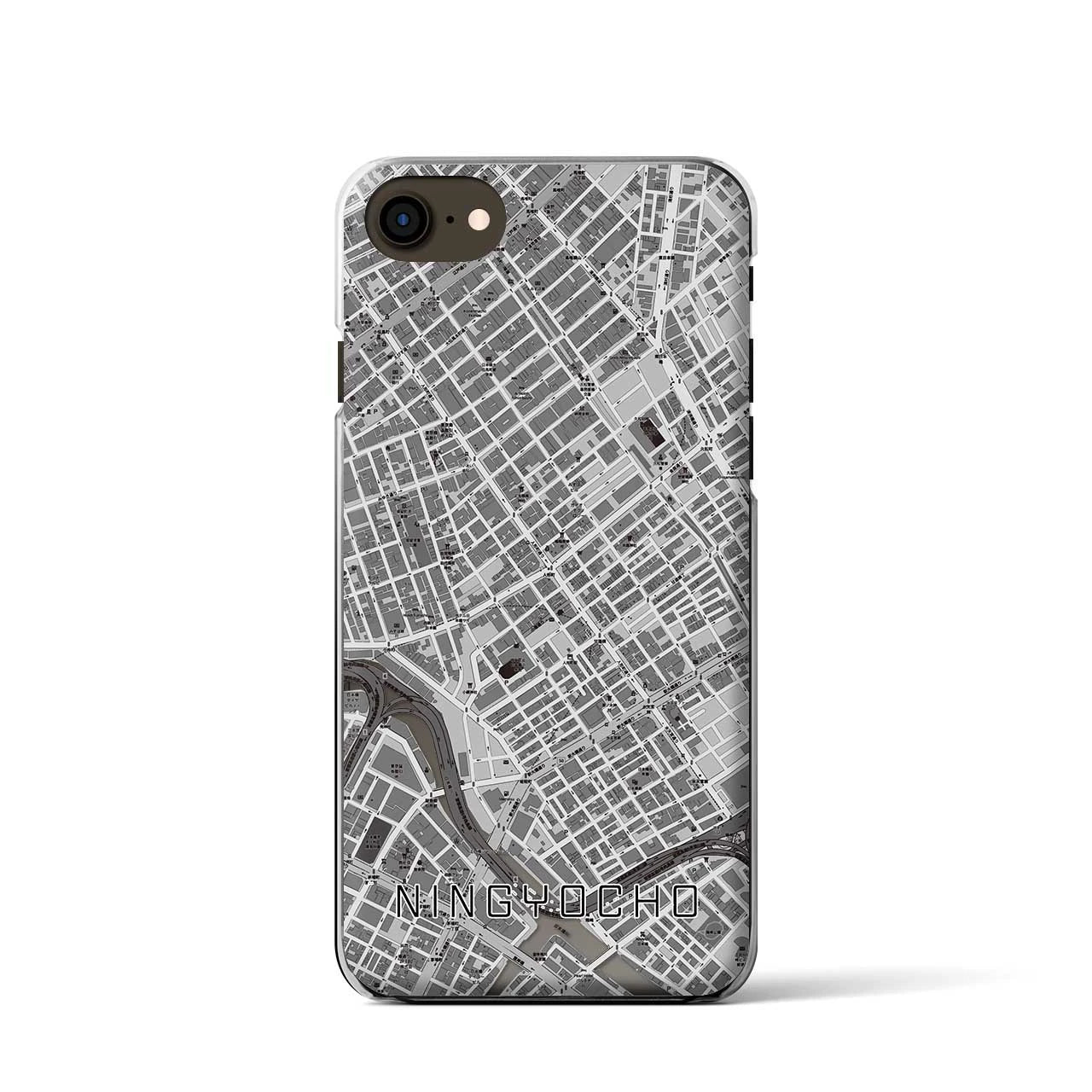 【人形町】地図柄iPhoneケース（クリアタイプ・モノトーン）iPhone SE（第3 / 第2世代） / 8 / 7 / 6s / 6 用