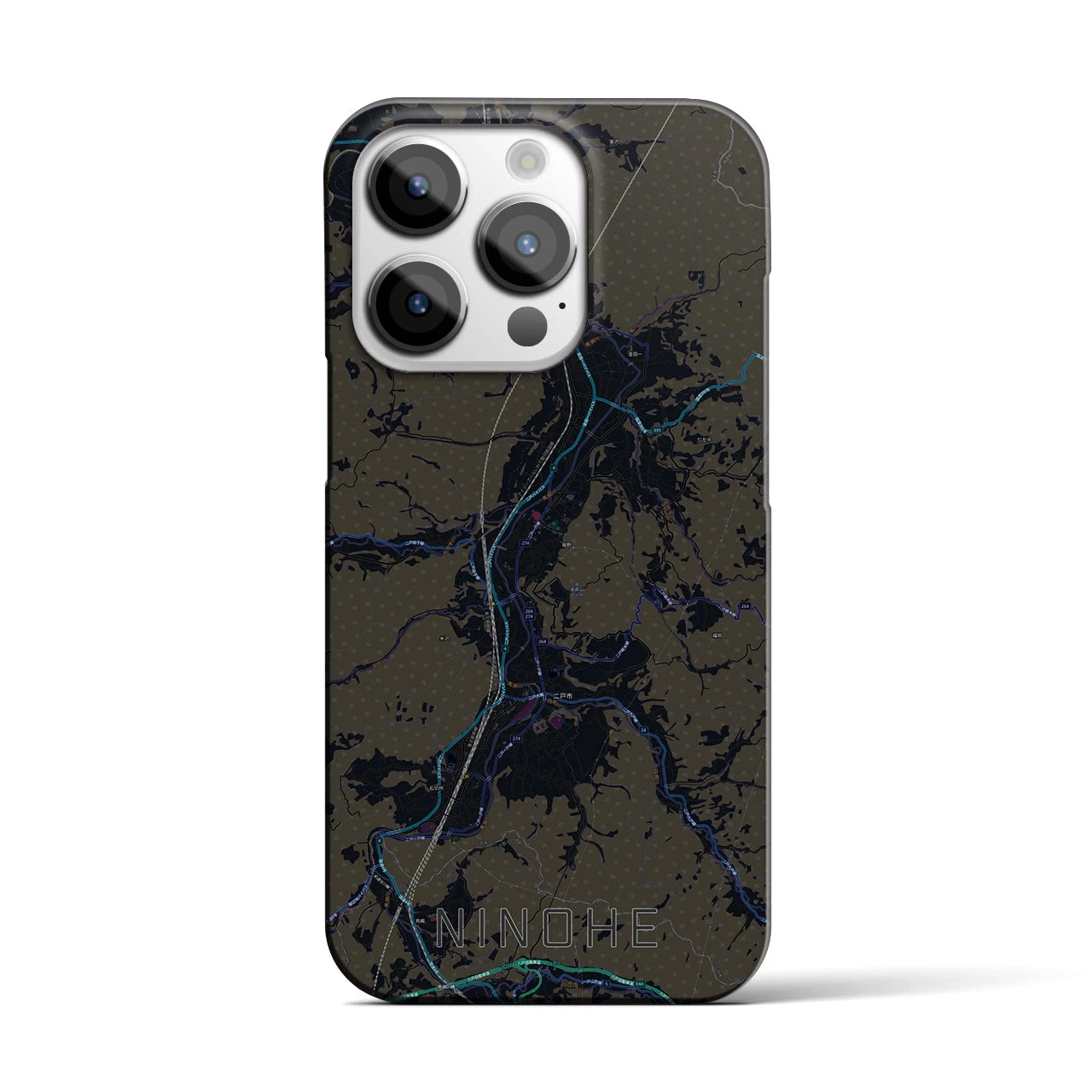 【二戸】地図柄iPhoneケース（バックカバータイプ・ブラック）iPhone 14 Pro 用
