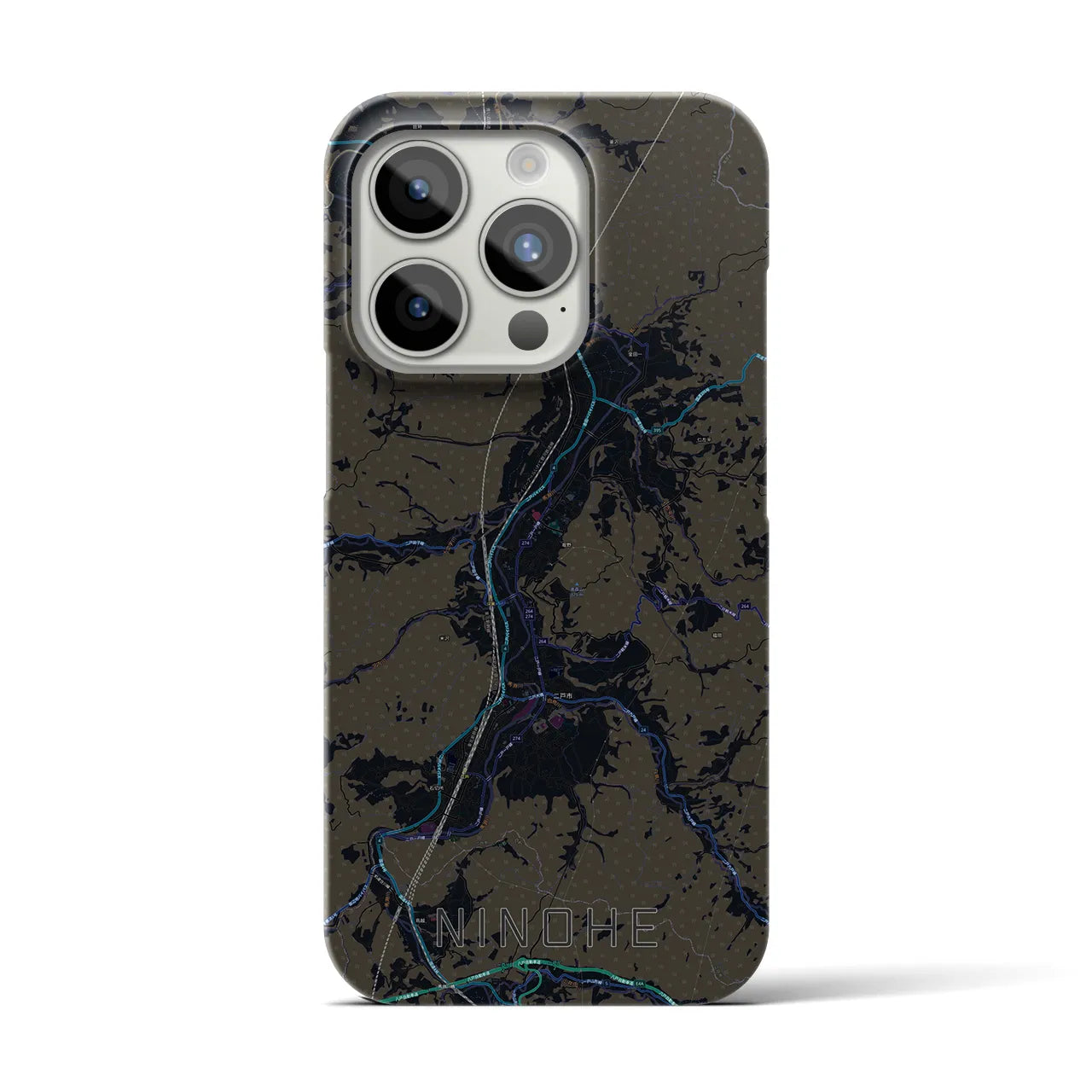 【二戸】地図柄iPhoneケース（バックカバータイプ・ブラック）iPhone 15 Pro 用