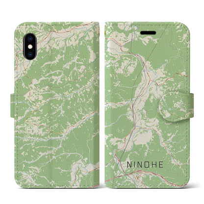 【二戸（岩手県）】地図柄iPhoneケース（手帳タイプ）ナチュラル・iPhone XS / X 用