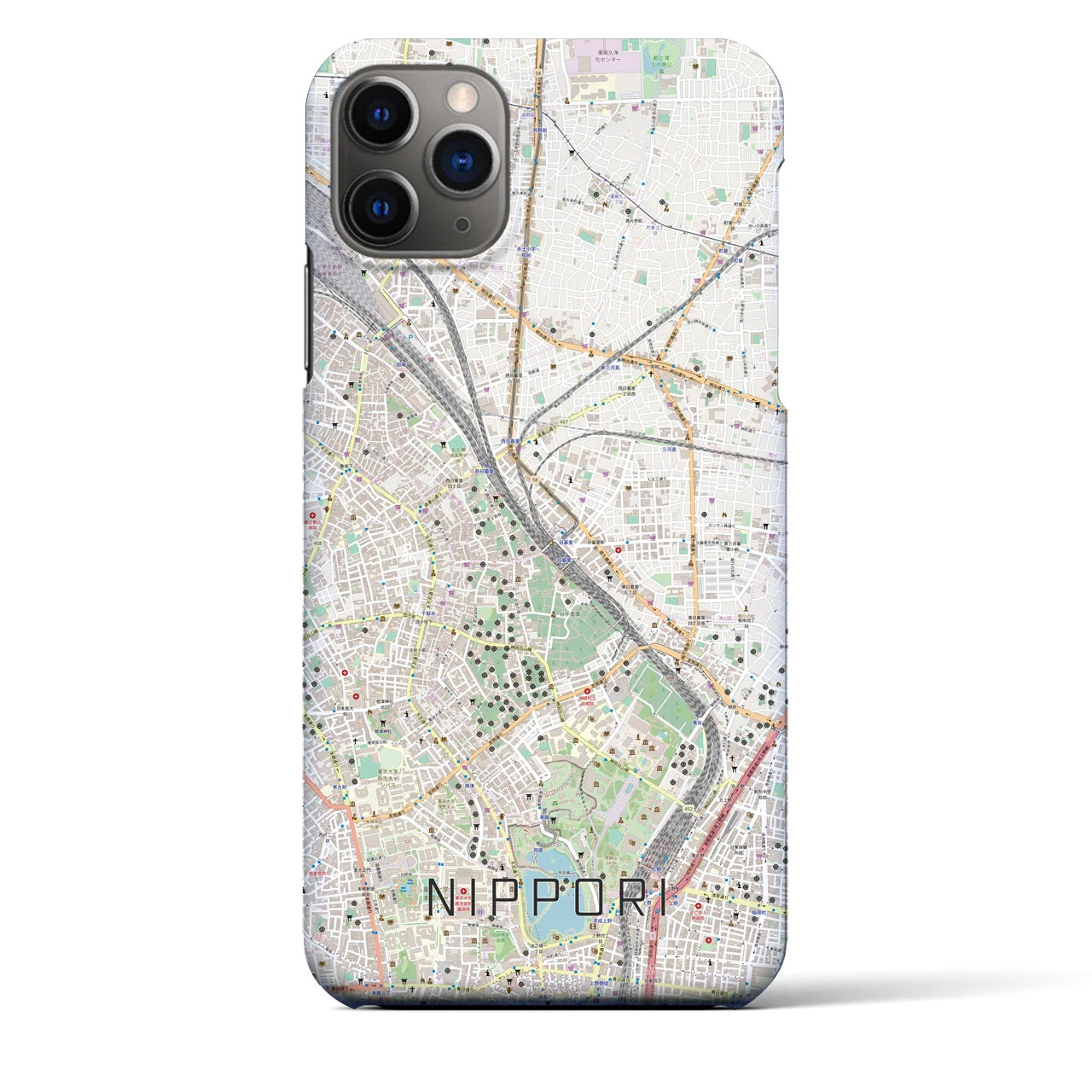 【日暮里】地図柄iPhoneケース（バックカバータイプ・ナチュラル）iPhone 11 Pro Max 用
