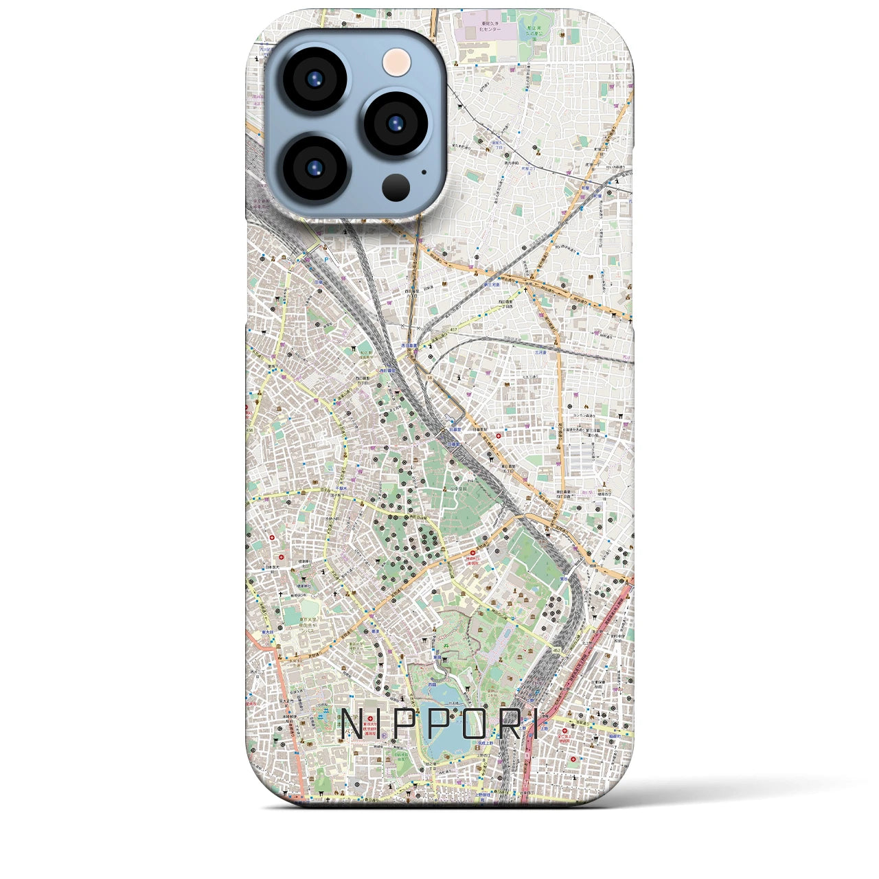 【日暮里】地図柄iPhoneケース（バックカバータイプ・ナチュラル）iPhone 13 Pro Max 用