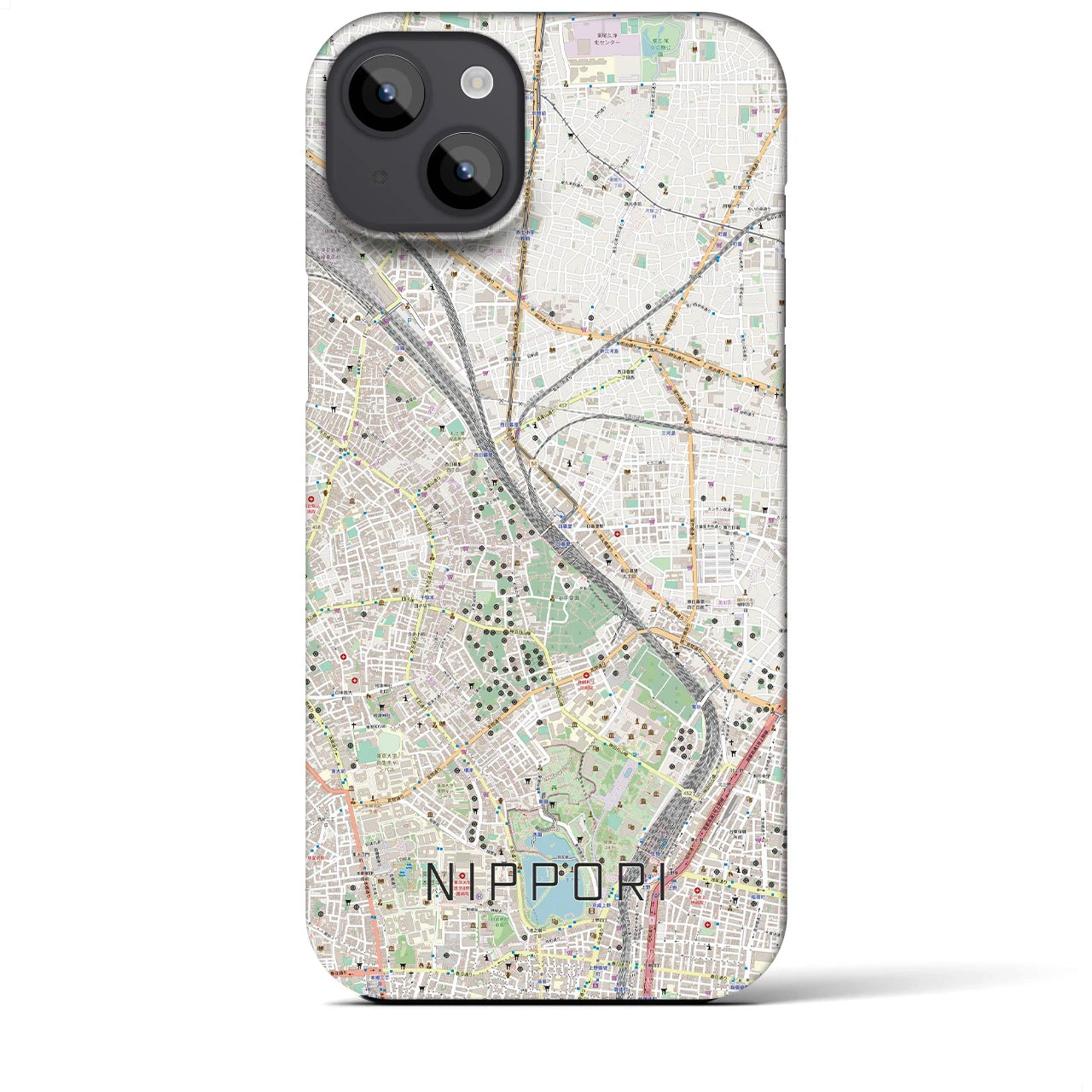 【日暮里】地図柄iPhoneケース（バックカバータイプ・ナチュラル）iPhone 14 Plus 用