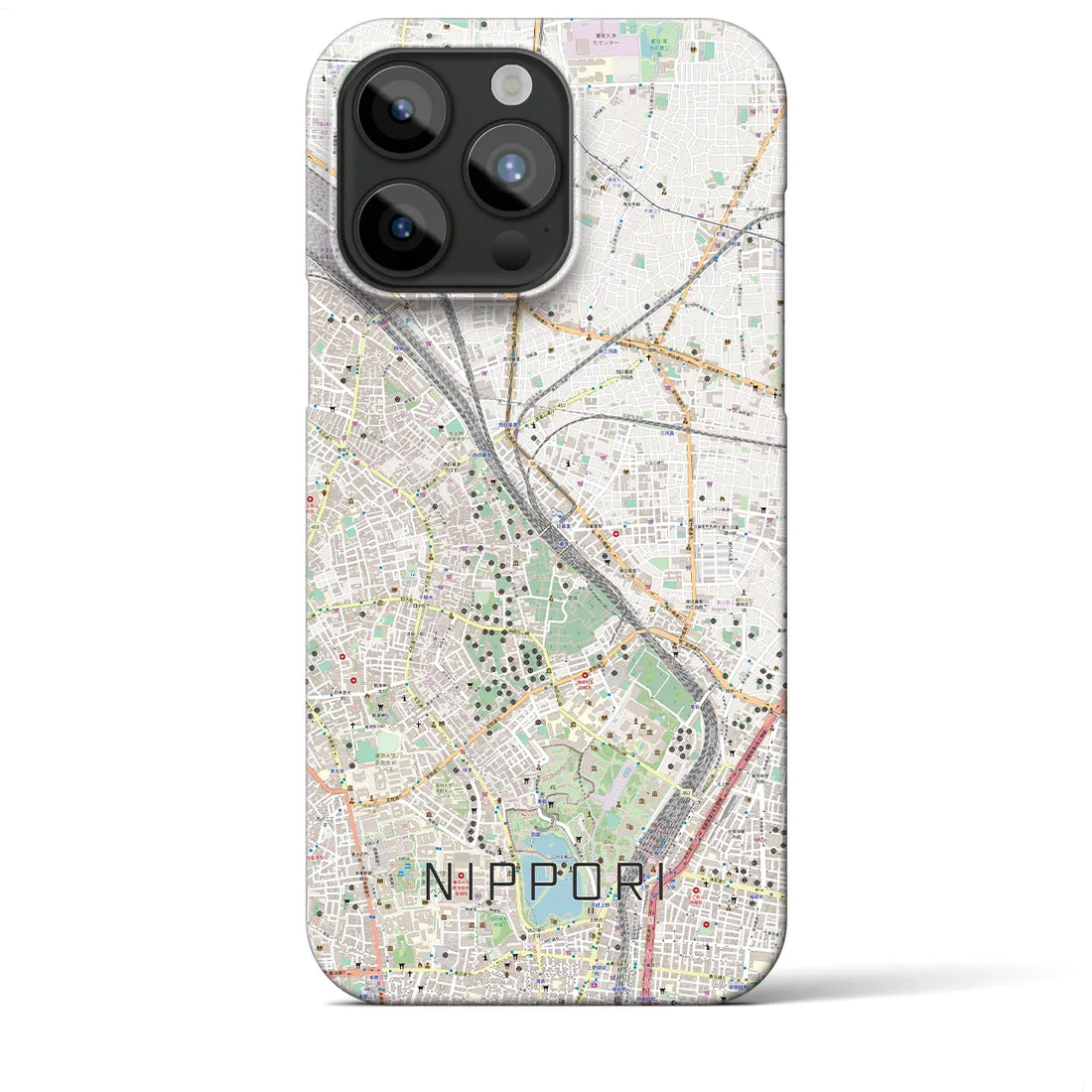 【日暮里】地図柄iPhoneケース（バックカバータイプ・ナチュラル）iPhone 15 Pro Max 用