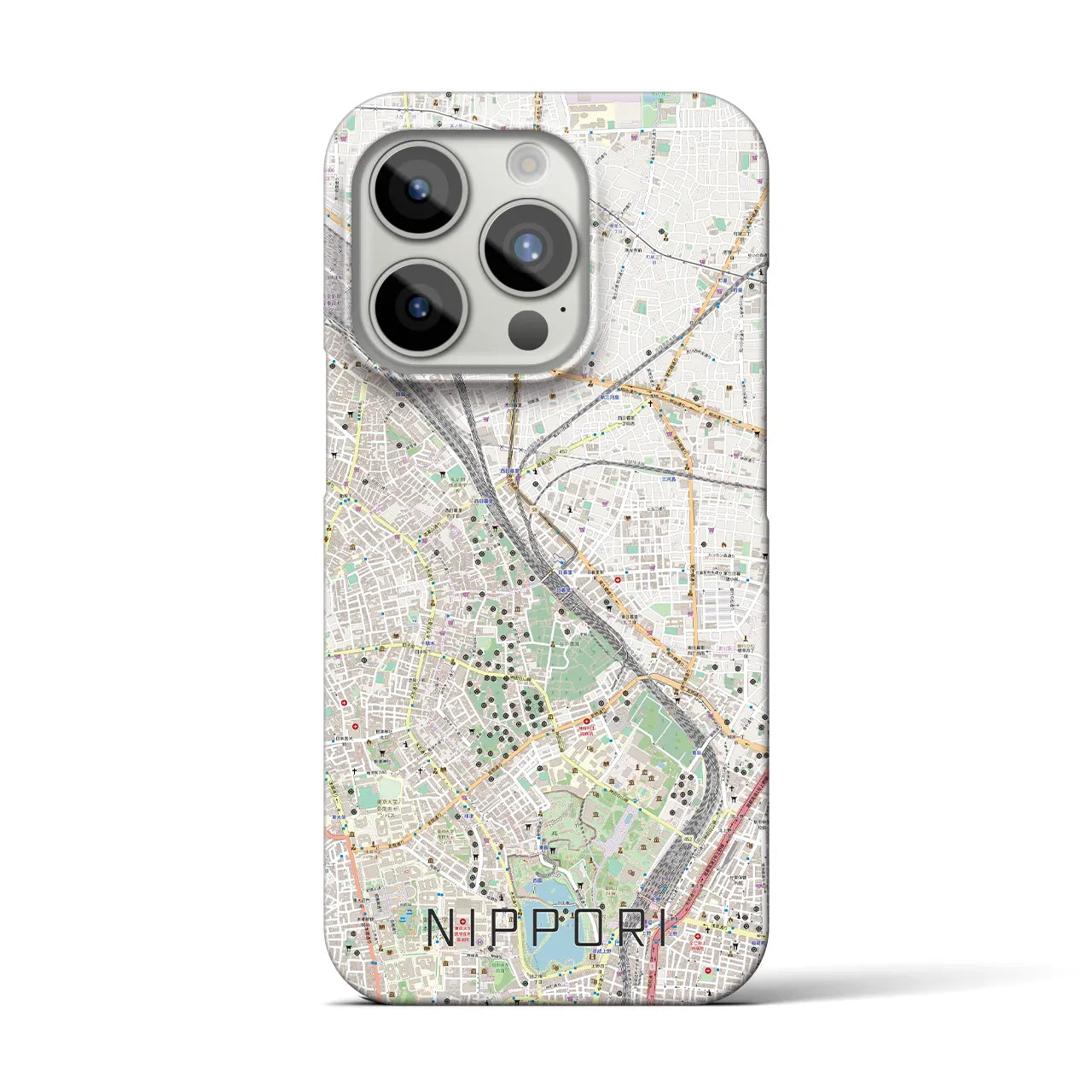 【日暮里】地図柄iPhoneケース（バックカバータイプ・ナチュラル）iPhone 15 Pro 用