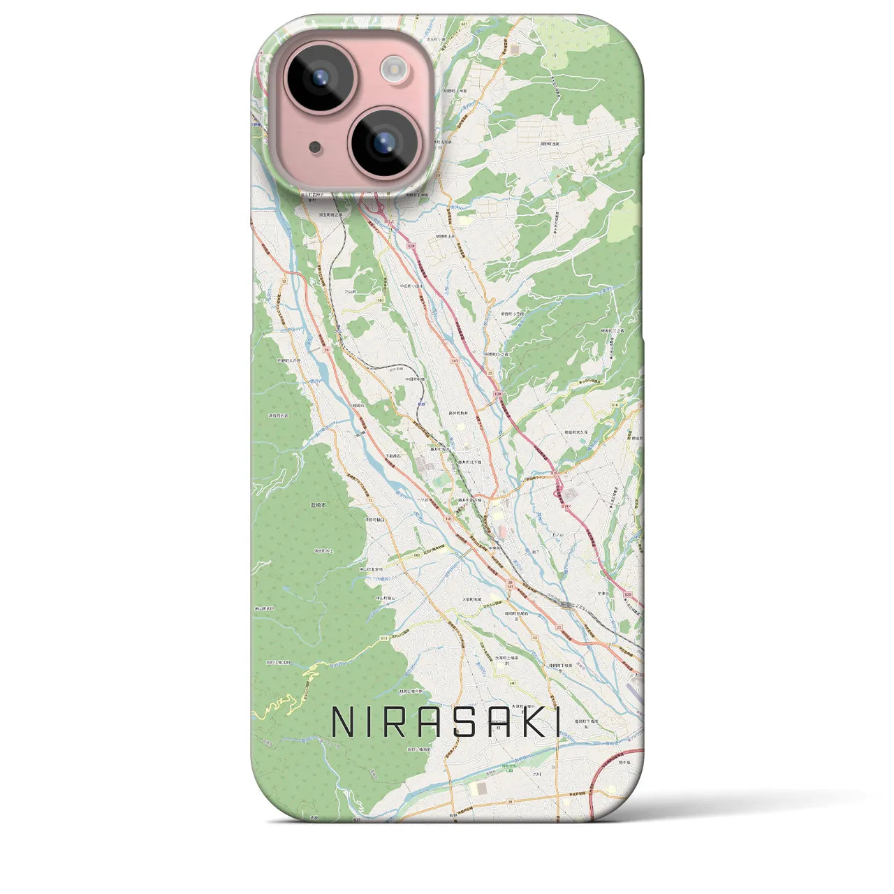 【韮崎】地図柄iPhoneケース（バックカバータイプ・ナチュラル）iPhone 15 Plus 用