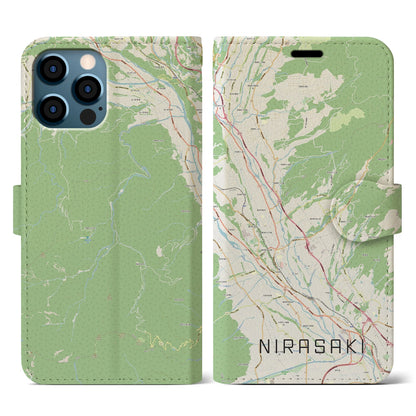 【韮崎（山梨県）】地図柄iPhoneケース（手帳タイプ）ナチュラル・iPhone 12 / 12 Pro 用