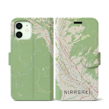 【韮崎（山梨県）】地図柄iPhoneケース（手帳タイプ）ナチュラル・iPhone 12 mini 用