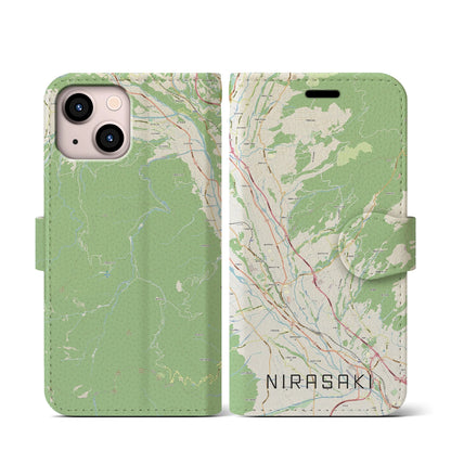 【韮崎（山梨県）】地図柄iPhoneケース（手帳タイプ）ナチュラル・iPhone 13 mini 用