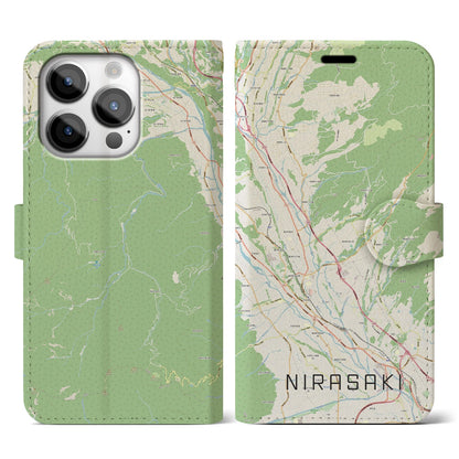 【韮崎（山梨県）】地図柄iPhoneケース（手帳タイプ）ナチュラル・iPhone 14 Pro 用