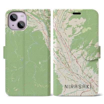 【韮崎（山梨県）】地図柄iPhoneケース（手帳タイプ）ナチュラル・iPhone 14 用