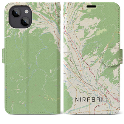 【韮崎（山梨県）】地図柄iPhoneケース（手帳タイプ）ナチュラル・iPhone 14 Plus 用