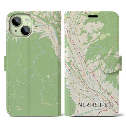 【韮崎（山梨県）】地図柄iPhoneケース（手帳タイプ）ナチュラル・iPhone 15 用