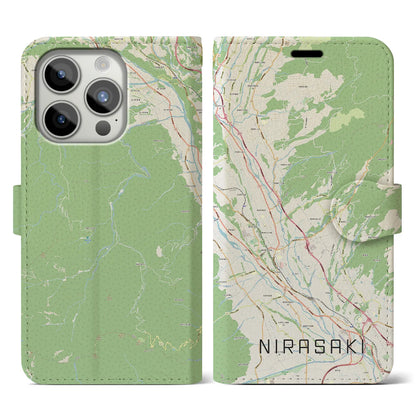 【韮崎（山梨県）】地図柄iPhoneケース（手帳タイプ）ナチュラル・iPhone 15 Pro 用