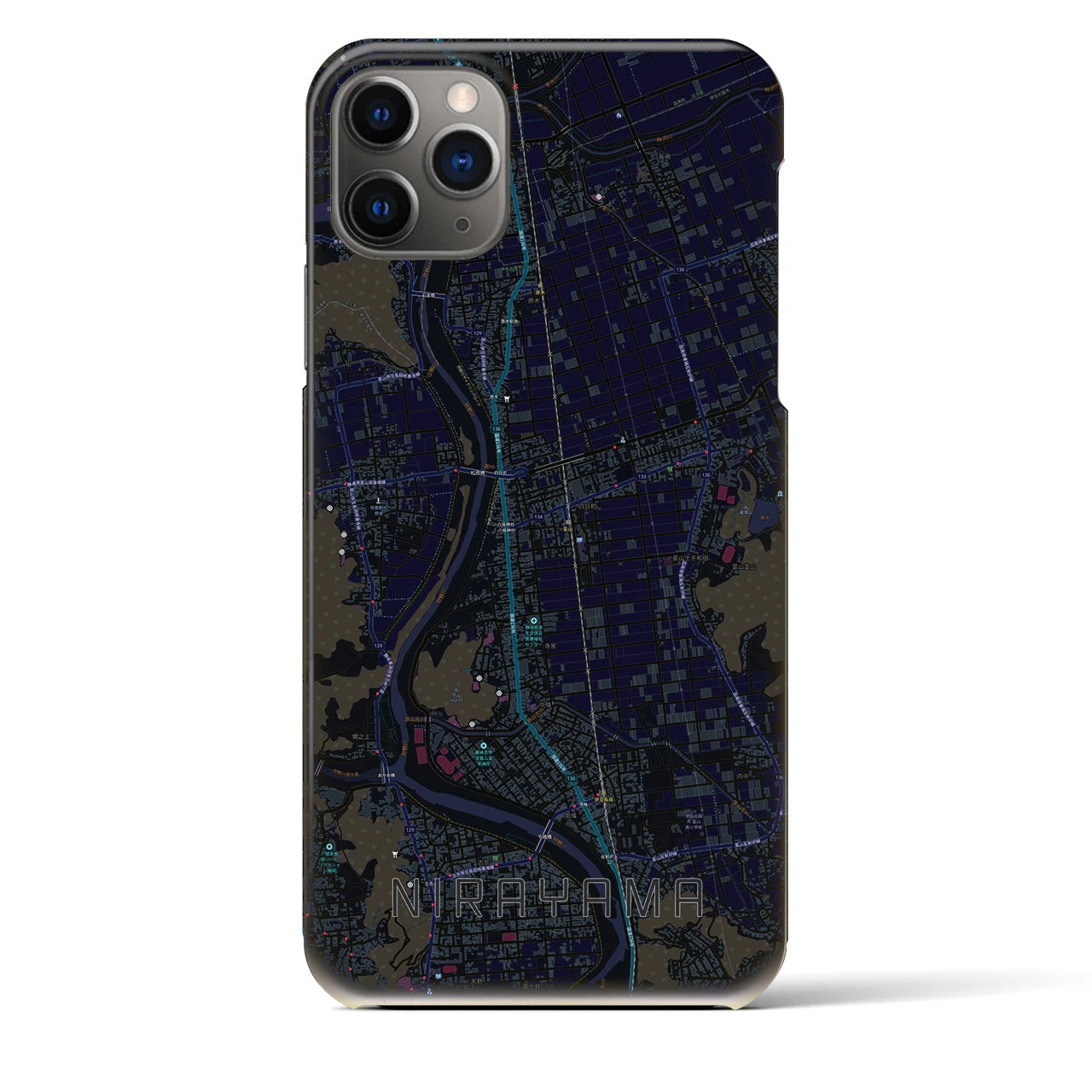 【韮山】地図柄iPhoneケース（バックカバータイプ・ブラック）iPhone 11 Pro Max 用