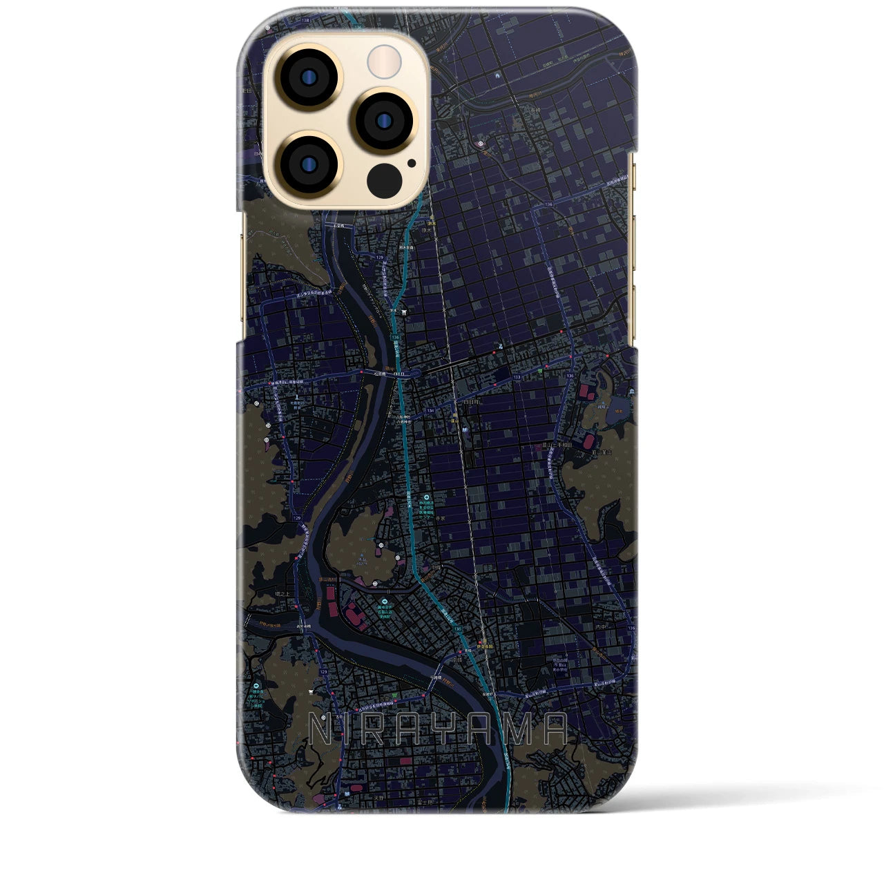 【韮山】地図柄iPhoneケース（バックカバータイプ・ブラック）iPhone 12 Pro Max 用