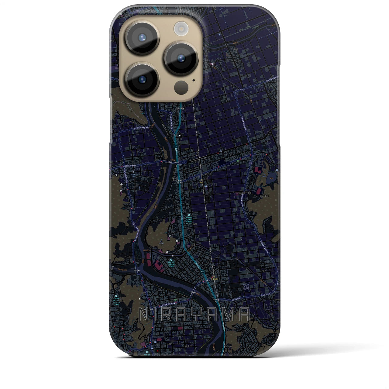【韮山】地図柄iPhoneケース（バックカバータイプ・ブラック）iPhone 14 Pro Max 用