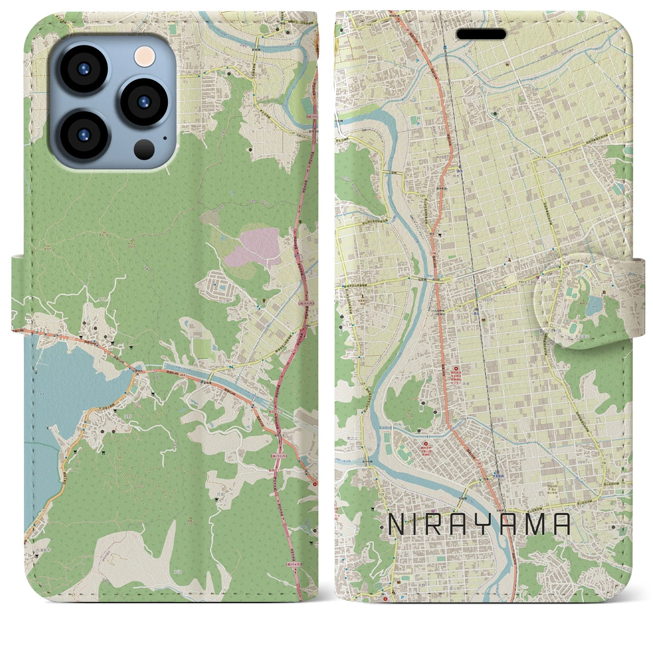 【韮山】地図柄iPhoneケース（手帳両面タイプ・ナチュラル）iPhone 13 Pro Max 用