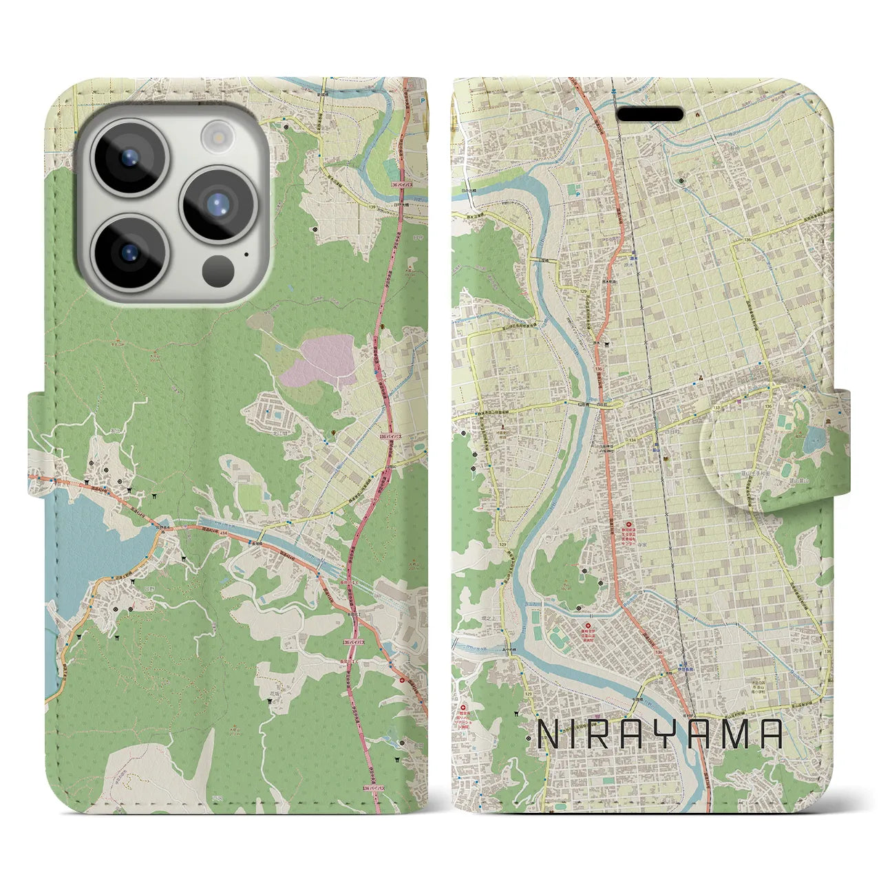 【韮山】地図柄iPhoneケース（手帳両面タイプ・ナチュラル）iPhone 15 Pro 用
