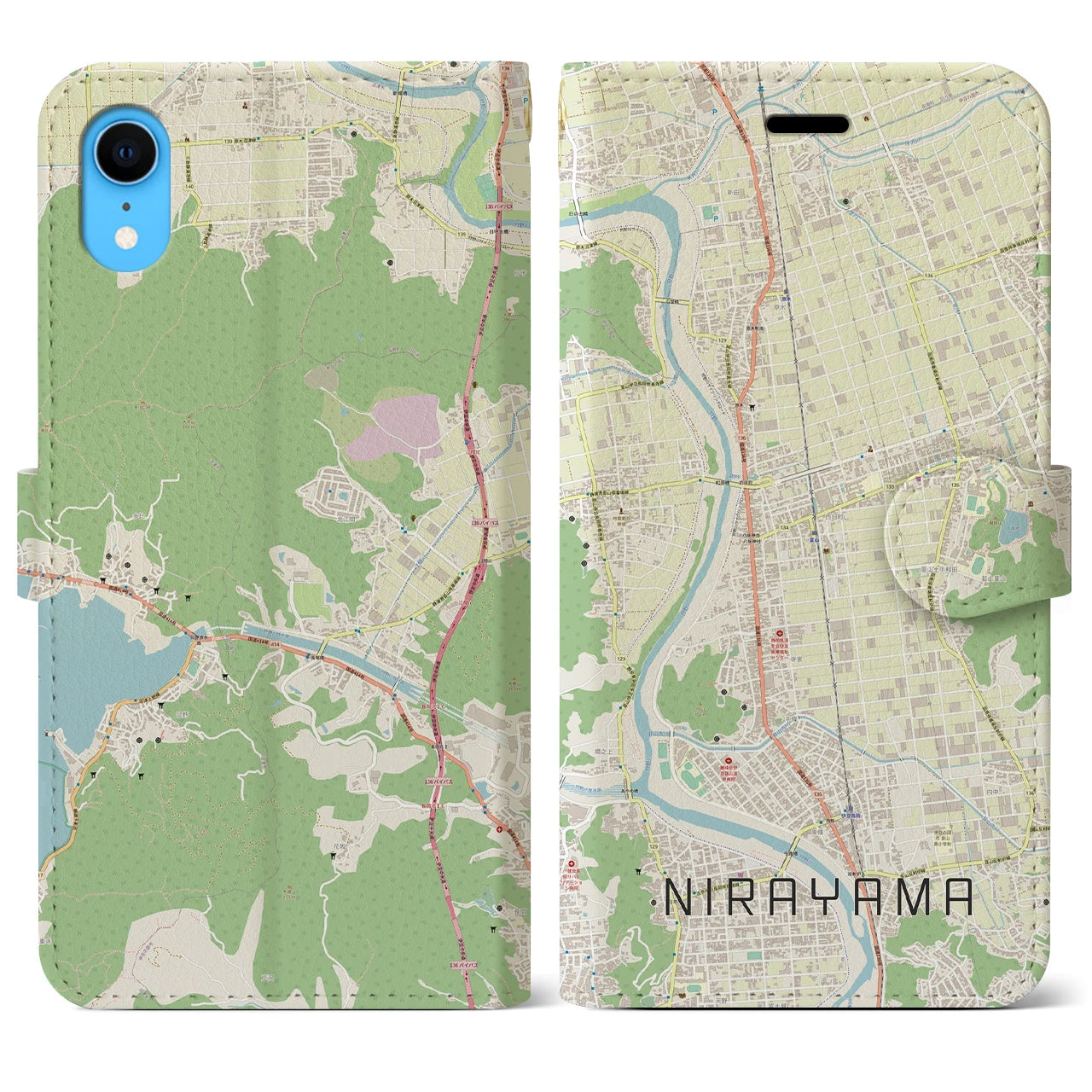 【韮山】地図柄iPhoneケース（手帳両面タイプ・ナチュラル）iPhone XR 用