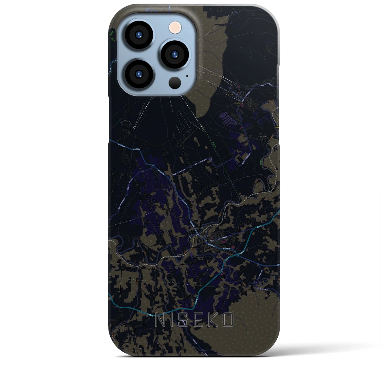 【ニセコ】地図柄iPhoneケース（バックカバータイプ・ブラック）iPhone 13 Pro Max 用