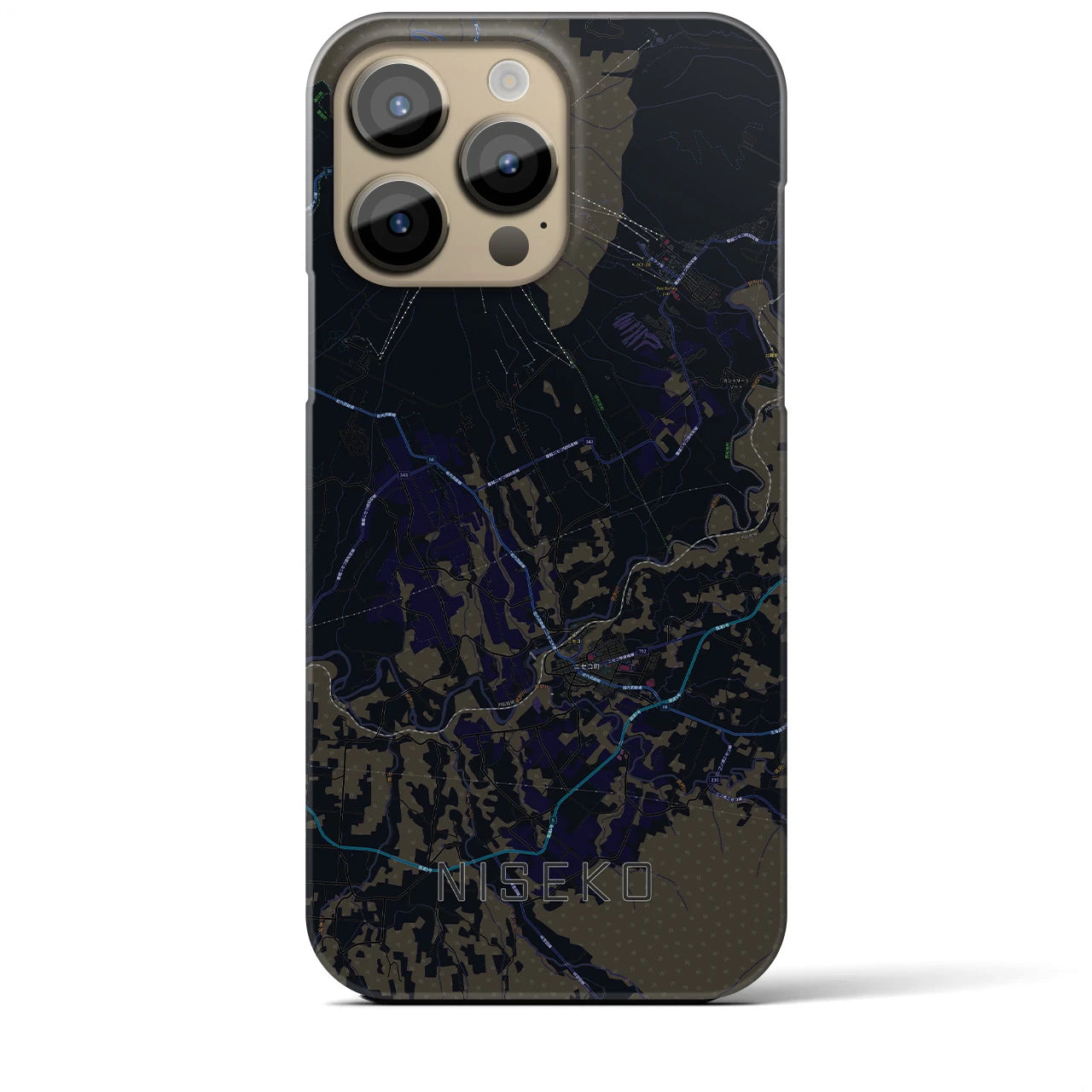 【ニセコ】地図柄iPhoneケース（バックカバータイプ・ブラック）iPhone 14 Pro Max 用