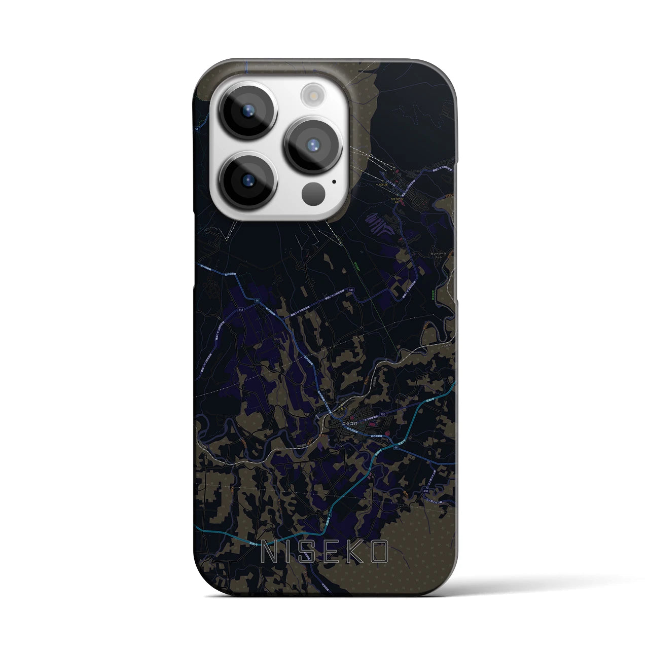 【ニセコ】地図柄iPhoneケース（バックカバータイプ・ブラック）iPhone 14 Pro 用