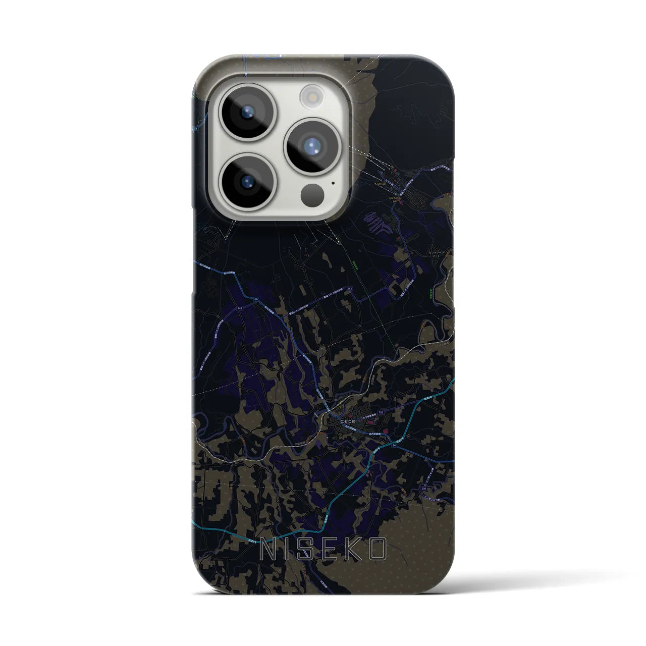 【ニセコ】地図柄iPhoneケース（バックカバータイプ・ブラック）iPhone 15 Pro 用
