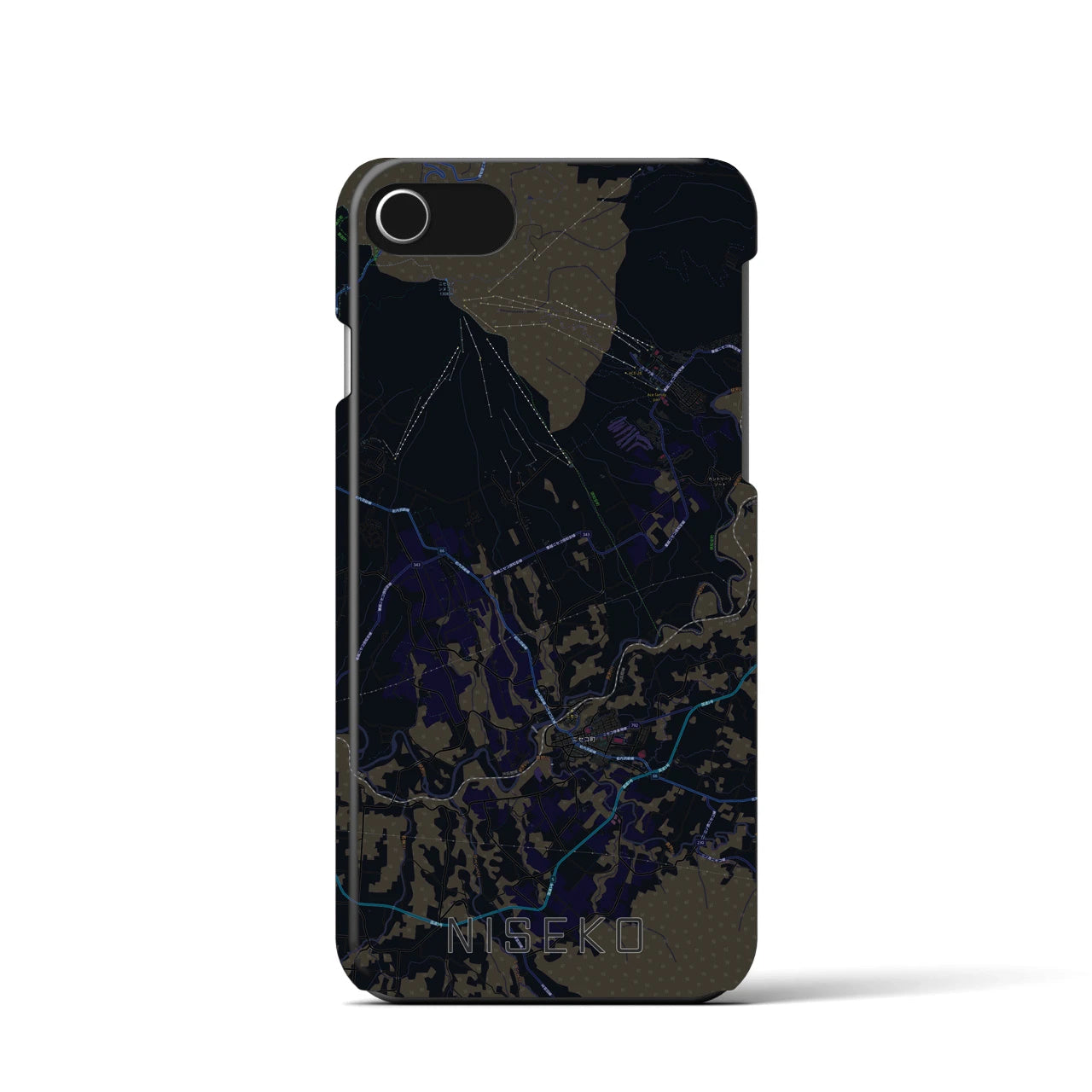 【ニセコ】地図柄iPhoneケース（バックカバータイプ・ブラック）iPhone SE（第3 / 第2世代） / 8 / 7 / 6s / 6 用