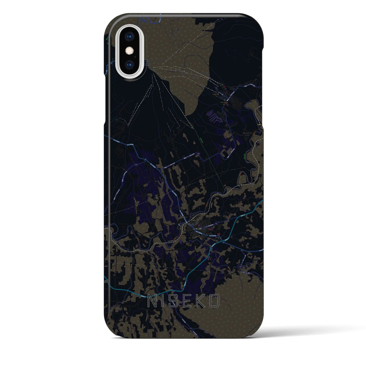 【ニセコ】地図柄iPhoneケース（バックカバータイプ・ブラック）iPhone XS Max 用