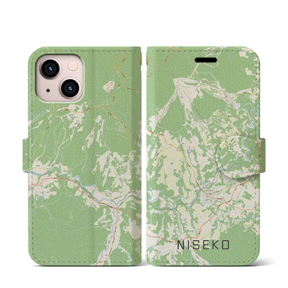 【ニセコ（北海道）】地図柄iPhoneケース（手帳タイプ）ナチュラル・iPhone 13 mini 用