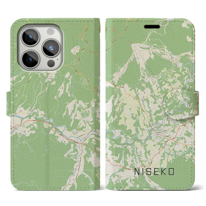 【ニセコ（北海道）】地図柄iPhoneケース（手帳タイプ）ナチュラル・iPhone 15 Pro 用
