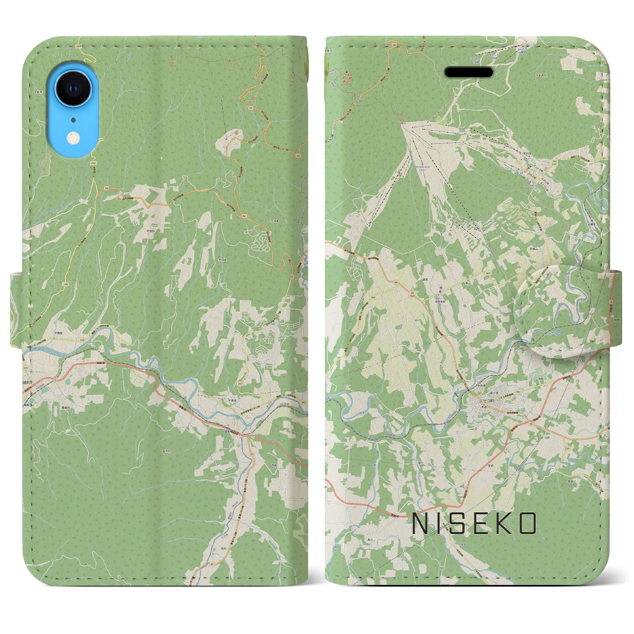 【ニセコ】地図柄iPhoneケース（手帳両面タイプ・ナチュラル）iPhone XR 用