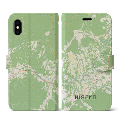 【ニセコ（北海道）】地図柄iPhoneケース（手帳タイプ）ナチュラル・iPhone XS / X 用