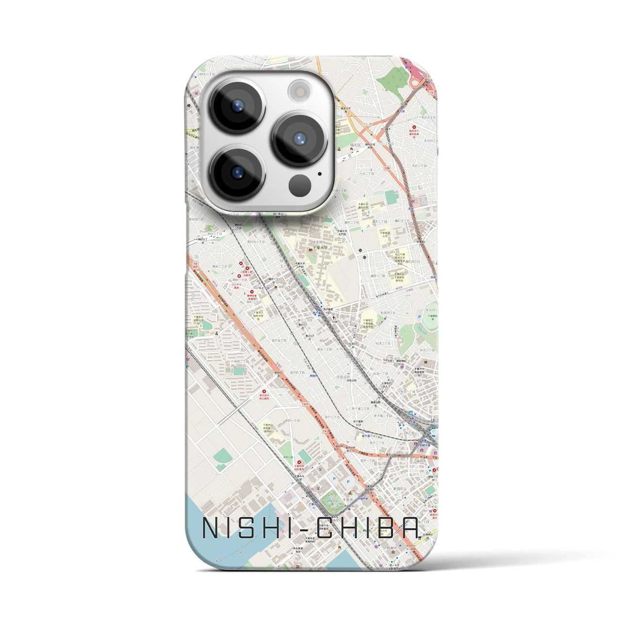 【西千葉】地図柄iPhoneケース（バックカバータイプ・ナチュラル）iPhone 14 Pro 用