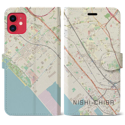 【西千葉（千葉県）】地図柄iPhoneケース（手帳タイプ）ナチュラル・iPhone 11 用